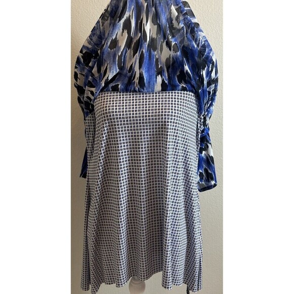 Alfani  Blue Multi Color Printed Asymmetrical Pullover Blouse Size L (12/14) - Picture 4 of 9